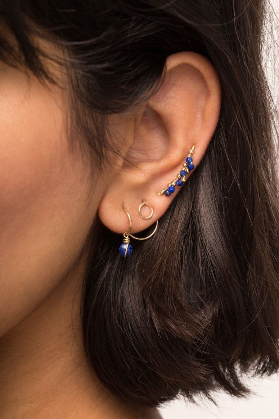 Boucles D'Oreilles YAY Paris | Mini Creoles Enlace - Lapis-Lazuli