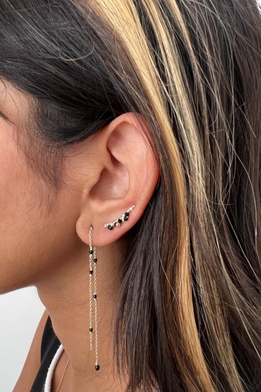 Boucles D'Oreilles YAY Paris | Boucle D'Oreille Longue Satellite - Agate - Argent