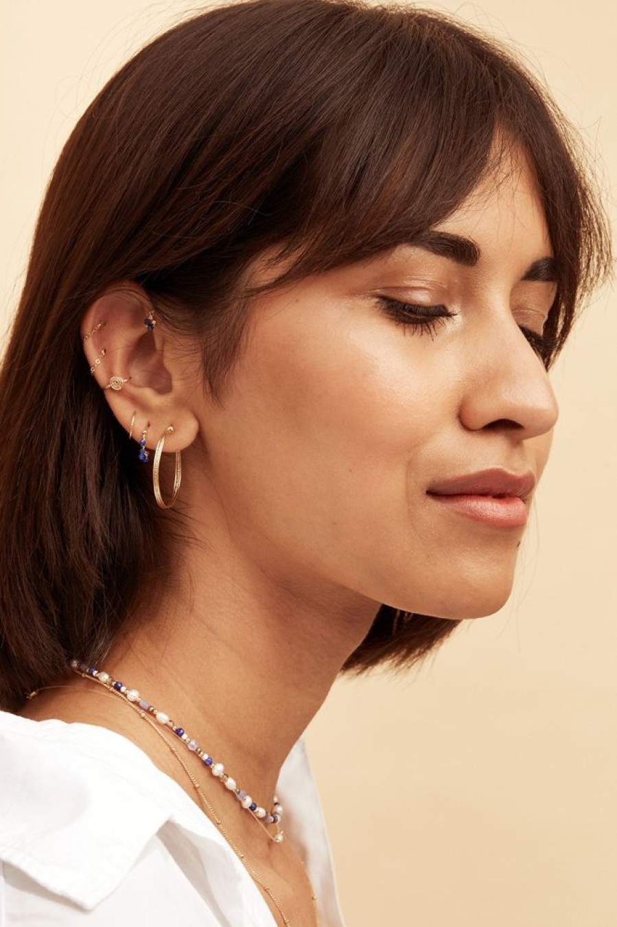 Boucles D'Oreilles YAY Paris | Mini Creoles Dentelle - Lapis-Lazuli