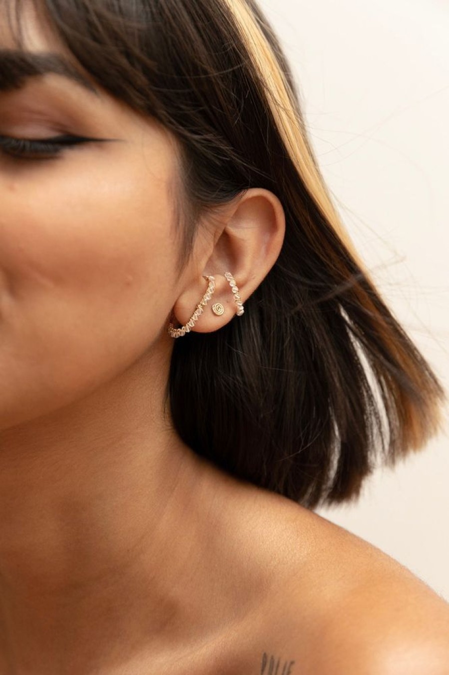 Boucles D'Oreilles YAY Paris | Boucle D'Oreille Illusion Pave - Cristal De Roche
