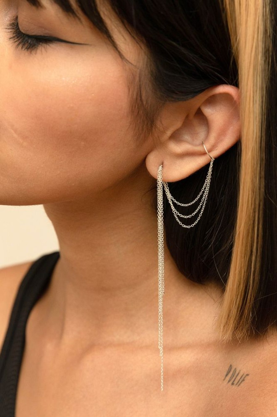 Boucles D'Oreilles YAY Paris | Bijou D'Oreille Triple Chaines - Argent