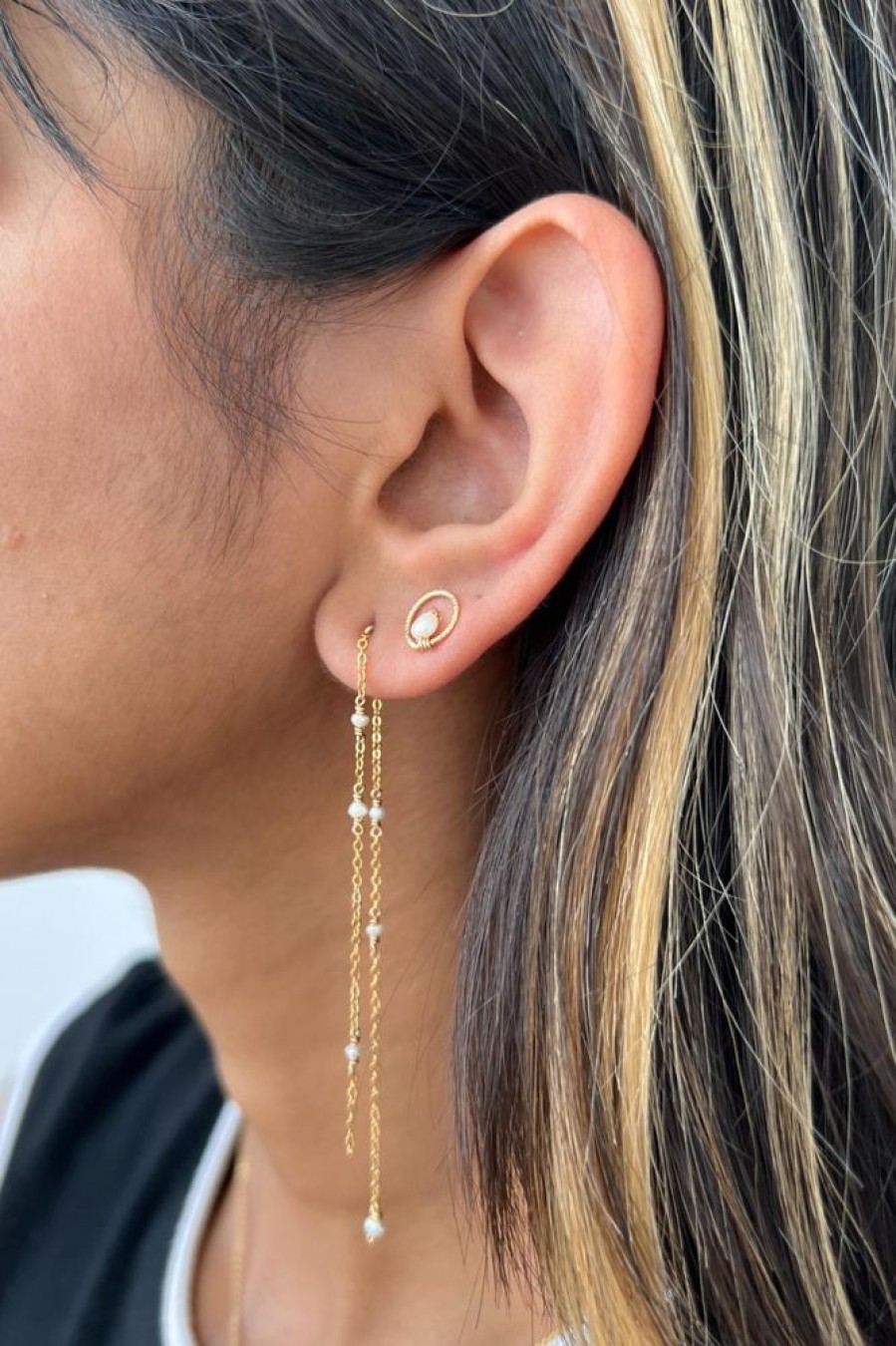 Boucles D'Oreilles YAY Paris | Boucle D'Oreille Longue Satellite - Perle De Culture