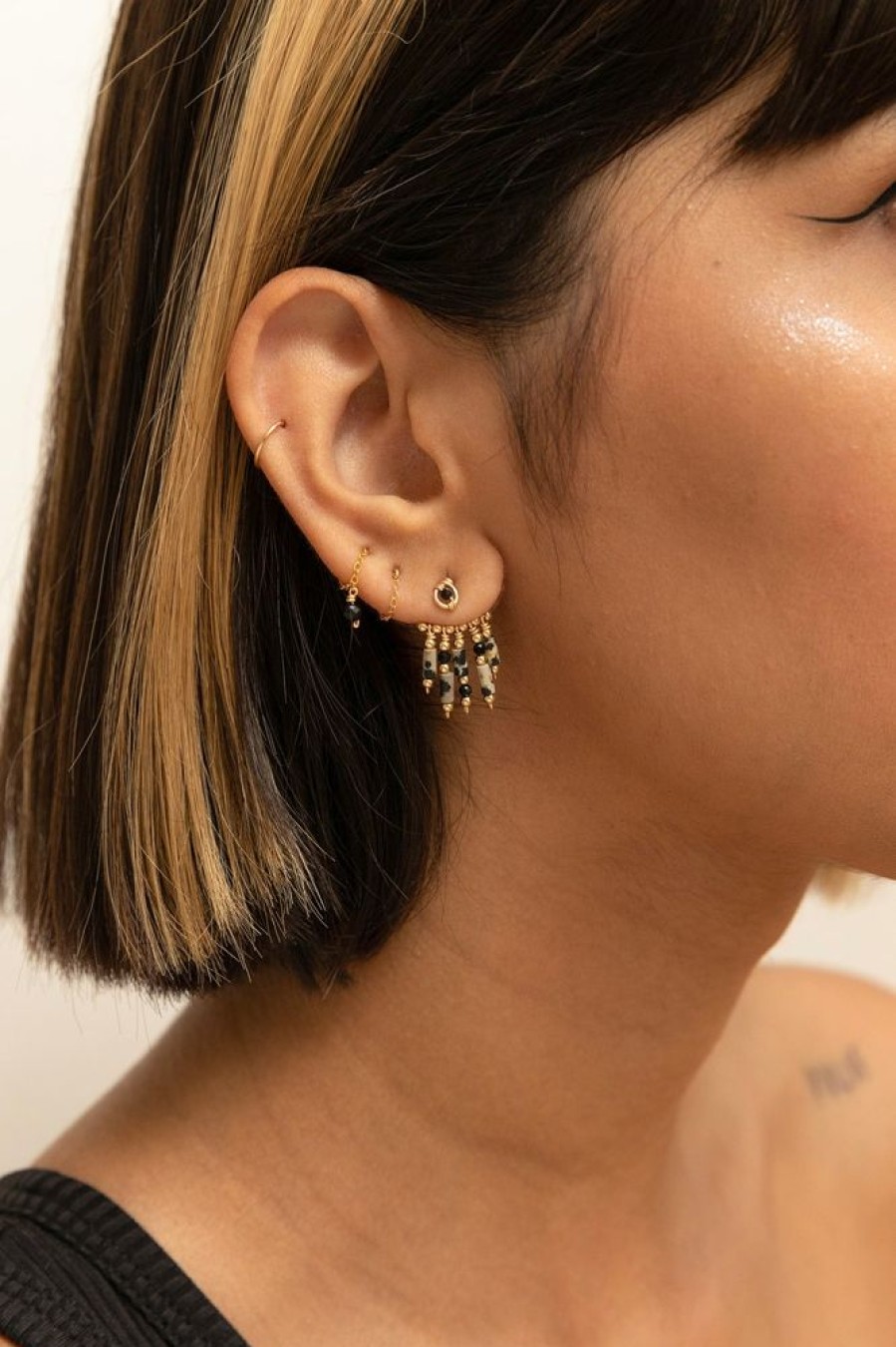 Boucles D'Oreilles YAY Paris | Dos De Boucle D'Oreille Frange Lame - Jaspe Dalmatien
