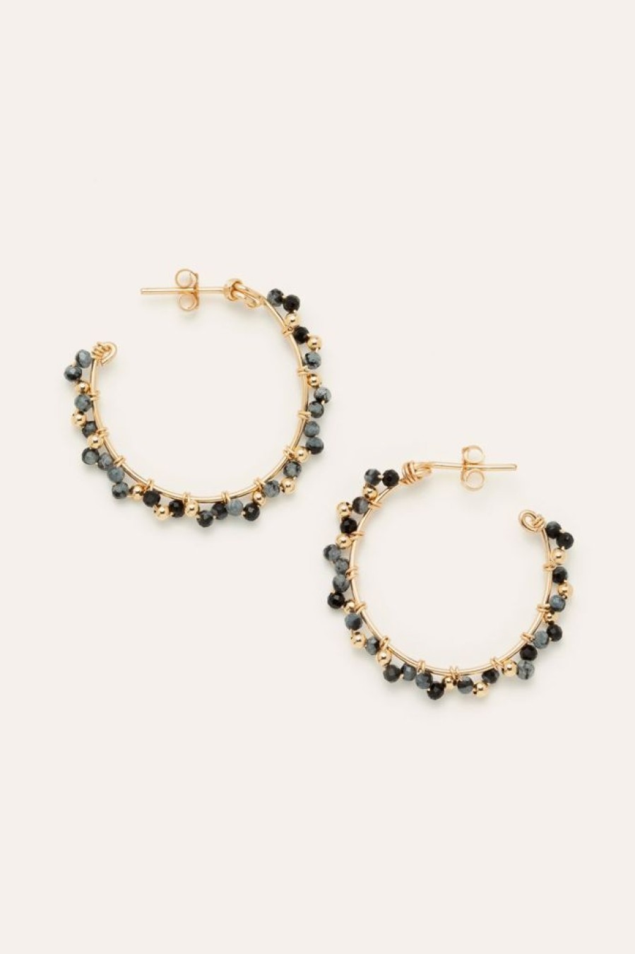 Boucles D'Oreilles YAY Paris | Grandes Creoles Dentelle - Obsidienne